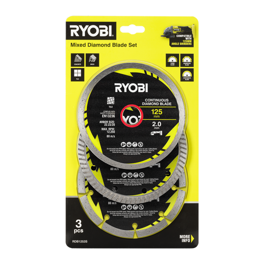 Ryobi 3 Piece Mixed Diamond Blade Set - 125mm - Durable Cutting Efficiency - Auzzistore