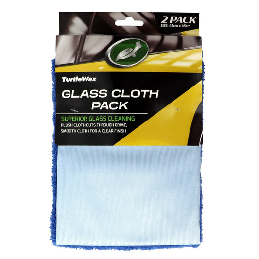 Turtle Wax Glass Cloth 2 Pack - 45 x 45cm - Dark Blue & Light Blue - Streak-Free Cleaning