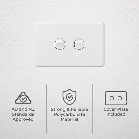 Deta X6 White Double Switch - 2 Gang - Polycarbonate - Classic Design – view 2 - Auzzistore
