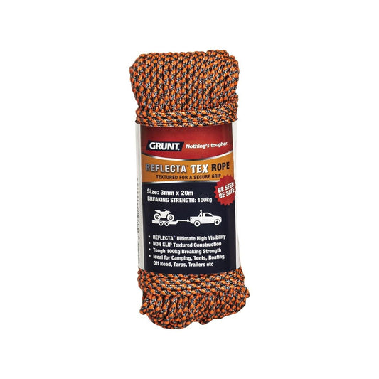 Grunt Reflective Rope - 3mm x 20m - Textured - High Visibility - Auzzistore