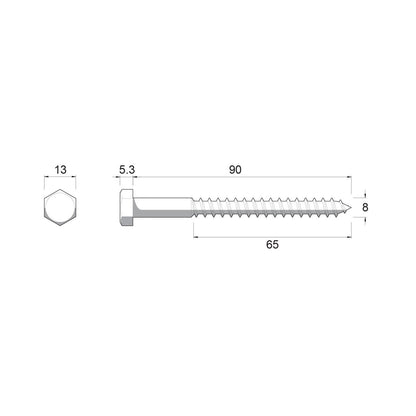 Zenith Hot Dip Galvanised Hex Head Coach Screws M8 x 90mm 25 Pack