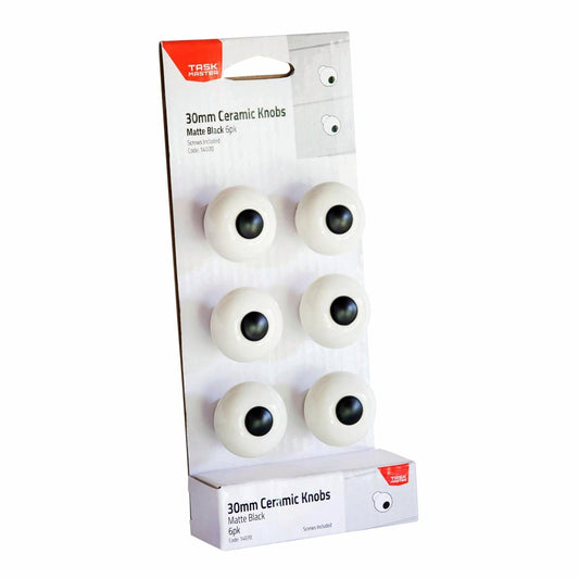 Taskmaster Ceramic Cabinet Knob 6 Pack - 50mm - Matte Black and White