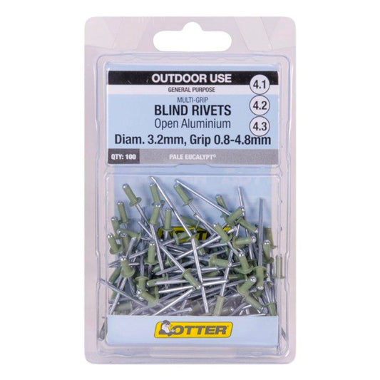 Otter Multi Grip Open Aluminium Blind Rivets 3.2x0.8-4.8mm 100 Pack - Auzzistore