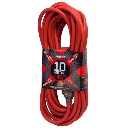 Arlec 10m Extra Heavy Duty Extension Lead - 3 Core 1.5mm 10A - Red - Auzzistore