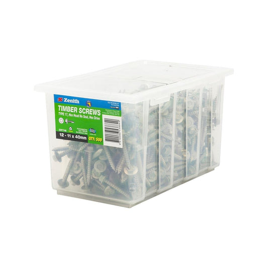 Zenith Galvanised Hex Head Timber Screws 12g x 40mm - 500 Pack - Self-Drilling - Auzzistore