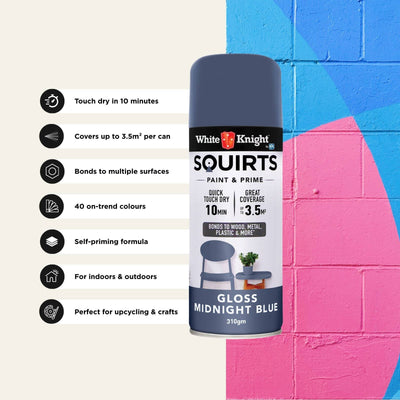White Knight Squirts Midnight Blue Gloss Spray Paint 310g Durable Finish