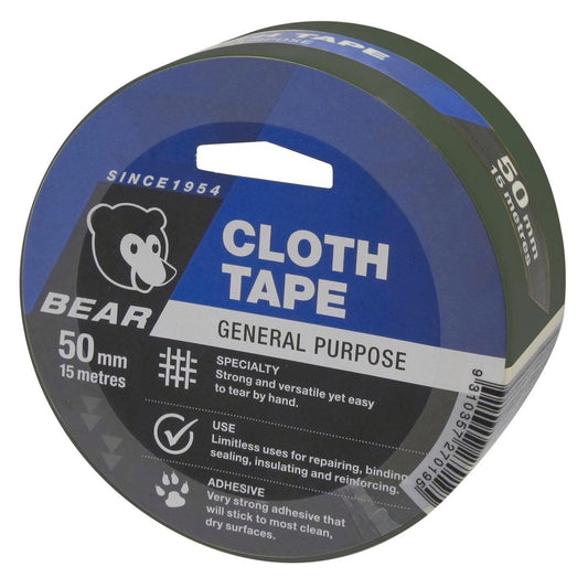 Norton Bear Green Cloth Tape - 50mm x 15m - Strong Flexible Adhesive - Auzzistore