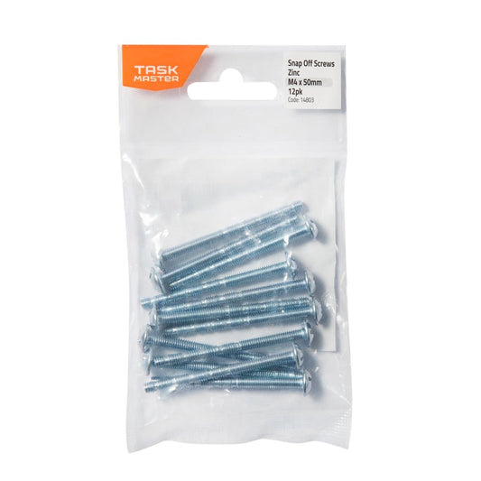 Taskmaster M4x 50mm Zinc Snap Off Screw 12 Pack - Adjustable Lengths