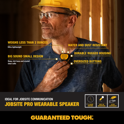 Dewalt Jobsite Pro Wearable Speaker Microphone - Bluetooth - 10-Hour Battery - IP56 Water Resistant