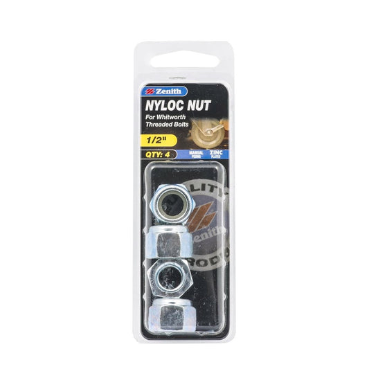 Zenith Nyloc Nuts - 1/2" - 4 Pack - Zinc Plated - Vibration Resistant - Auzzistore