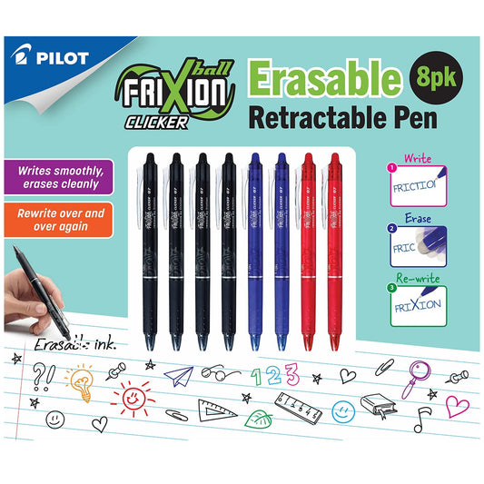Pilot Frixion Erasable Retractable Pen 8 Pack Black/Blue/Red