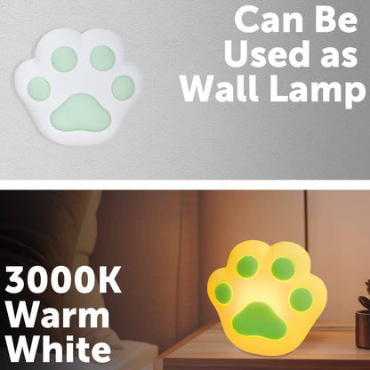 Arlec Rechargeable Cat Paw Nightlight - Mint Green - 135mm x 143mm - Adjustable Brightness