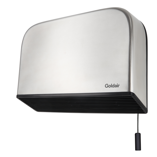 Goldair Stainless Steel Ceramic Pull Cord Bathroom Heater - 2000W/1000W - Silver - Wall Mountable - Auzzistore