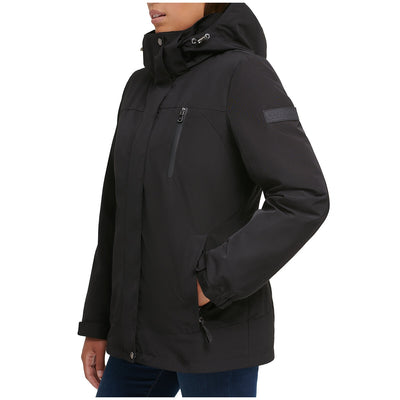 Calvin Klein Women's 3 In 1 Jacket Black - Water-Resistant, Detachable Hood, Versatile Coat