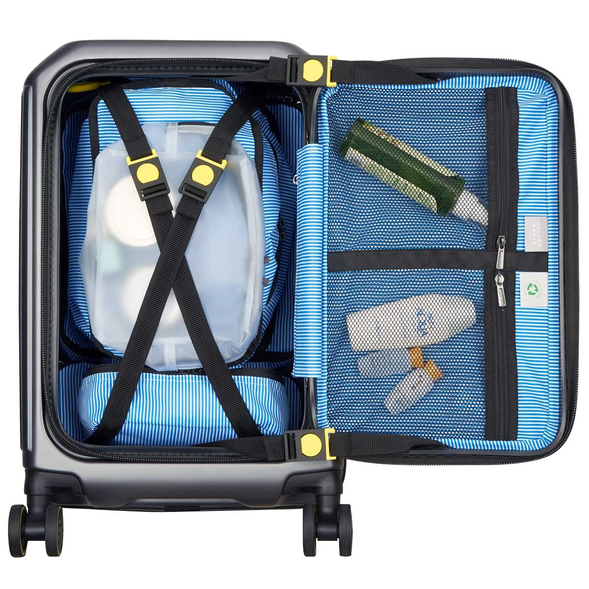 Delsey Hybrid Hardside Carry On Anthracite, 100% Polycarbonate, Top Lid Opening, Dual Spinner Wheels, Expander, TSA Lock, Deluxe Interior