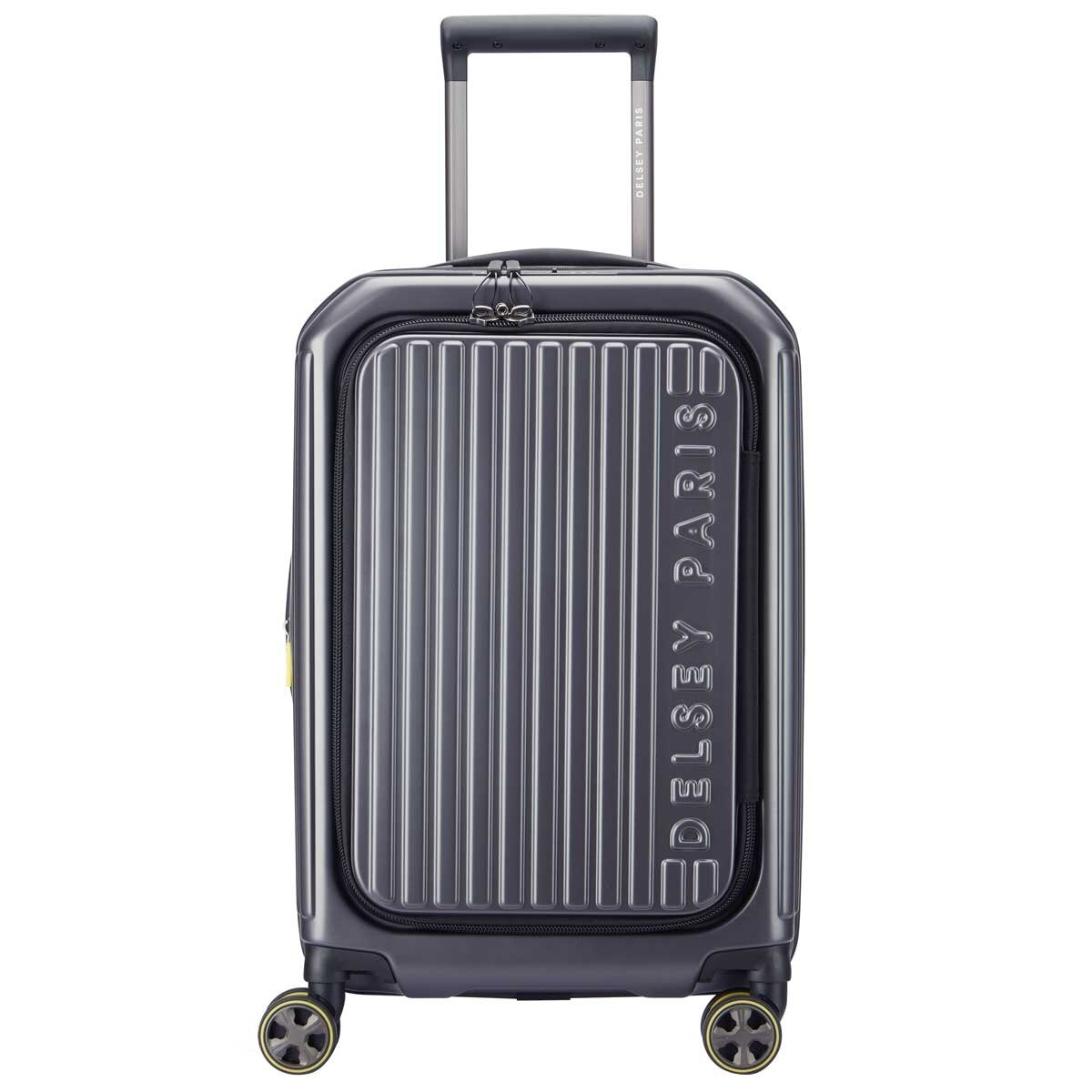 Delsey Hybrid Hardside Carry On Anthracite, 100% Polycarbonate, Top Lid Opening, Dual Spinner Wheels, Expander, TSA Lock, Deluxe Interior