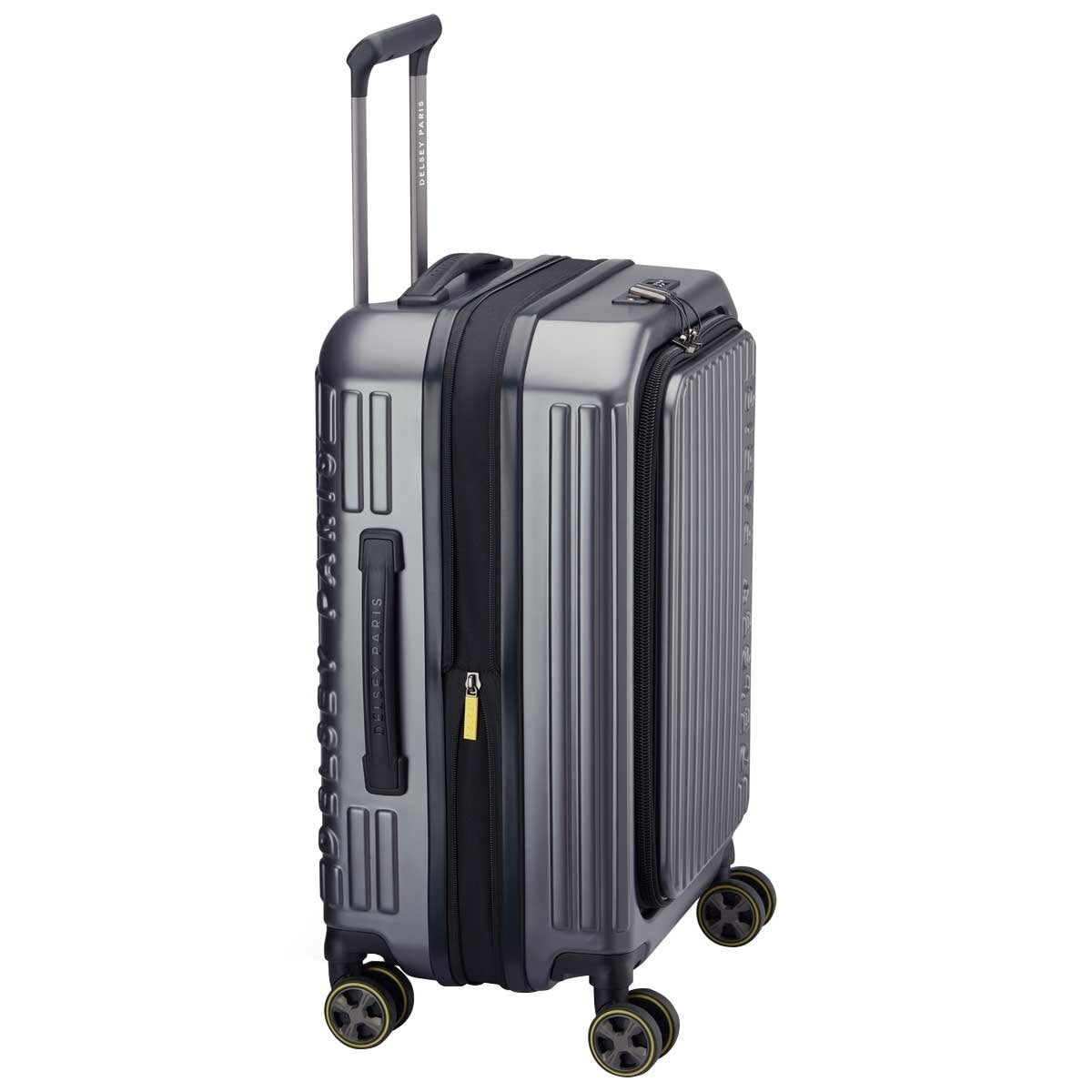 Delsey Hybrid Hardside Carry On Anthracite, 100% Polycarbonate, Top Lid Opening, Dual Spinner Wheels, Expander, TSA Lock, Deluxe Interior
