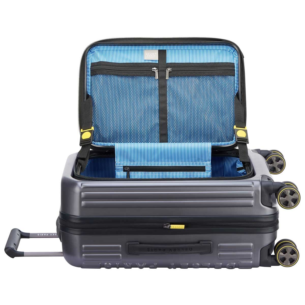 Delsey Hybrid Hardside Carry On Anthracite, 100% Polycarbonate, Top Lid Opening, Dual Spinner Wheels, Expander, TSA Lock, Deluxe Interior