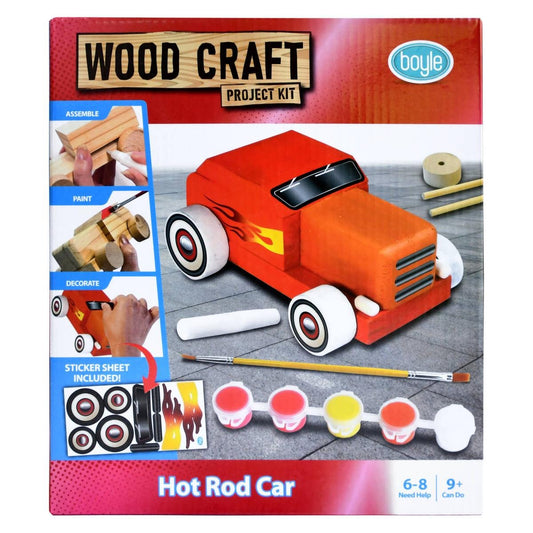Boyle Wood Craft Project Kit Hot Rod Car - DIY Model - 140mm x 92mm x 70mm - Multi-colour - Auzzistore