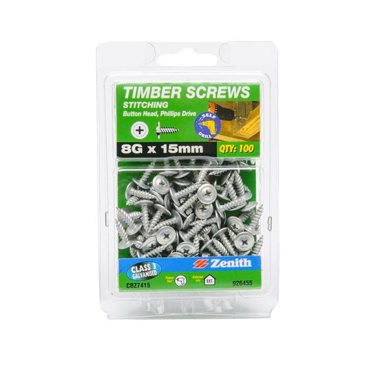 Zenith Galvanised Button Head Timber Screws 8g x 15mm 100 Pack - Auzzistore