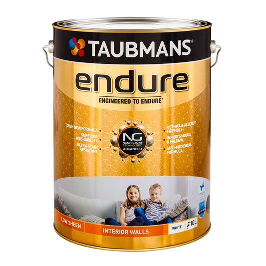 Taubmans 10l White Low Sheen Endure Interior Wall Paint