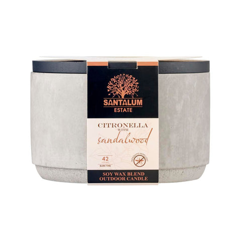 Santalum Estate Sandalwood Citronella Candle - 42 Hour Burn - Cement Grey - Auzzistore