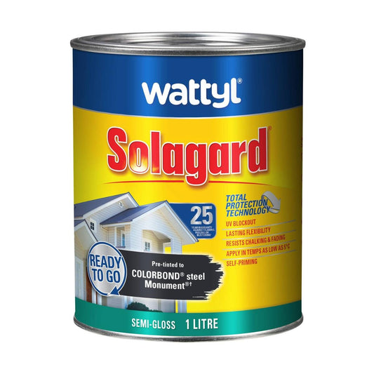 Wattyl 1L Semi Gloss Solagard Exterior Paint - Monument - UV Protection - Auzzistore