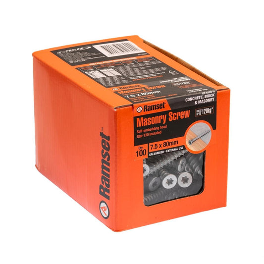 Ramset Masonry Anchor Screw - 7.5mm x 80mm - Galvanised - Removable - Auzzistore