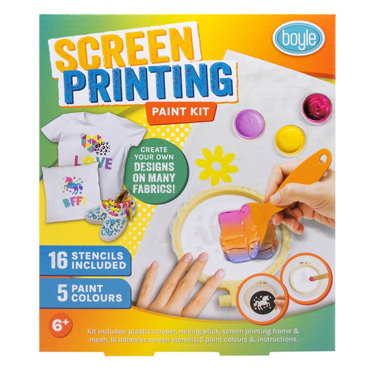 Boyle DIY Screen Printing Paint Kit - 5 Paint Colours - 16 Stencils - 200mm x 230mm