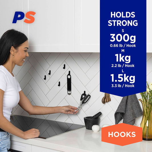 Permastik Black Mixed Metal Hooks 10 Pack - 160mm x 215mm - Adhesive, No Drilling – view 2