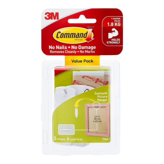 Command White Adhesive Sawtooth Picture Hanger 3 Pack - Plastic - Damage-Free