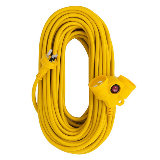 Deta Heavy Duty Extension Lead 15m PVC Yellow Safety 2 Outlets - Auzzistore