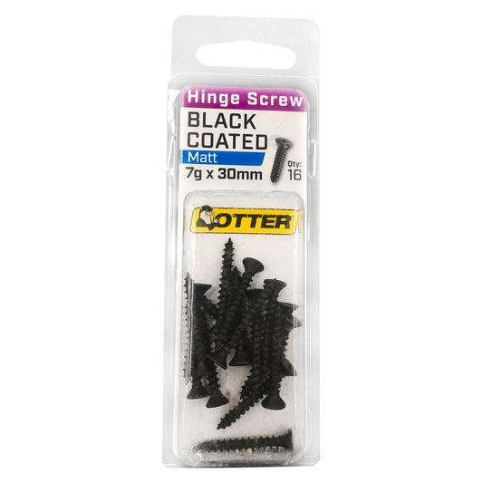 Otter Black Coated Hinge Screws 7 x 30mm - 16 Pack - Countersunk - Auzzistore