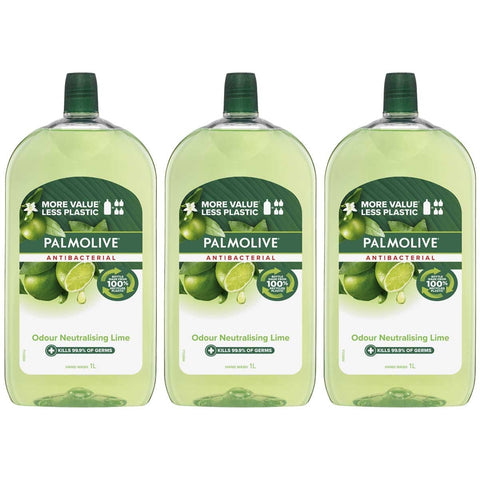 Palmolive Antibacterial Liquid Hand Wash Soap Odour Neutralising Lime 3 x 1L - Auzzistore