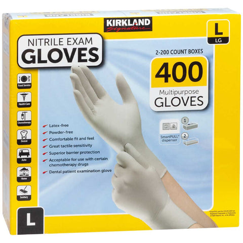 Kirkland Signature Large Nitrile Exam Gloves 2 x 200 Count - Auzzistore