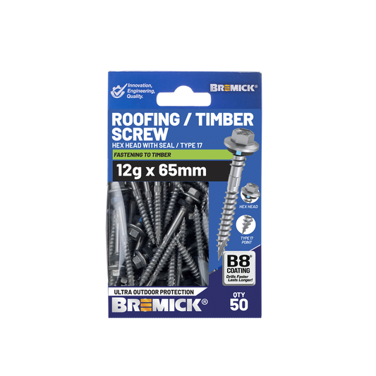 Bremick Hex Roofing Screw 12g x 65mm B8 - Pack of 50 - Watertight Seal – view 2 - Auzzistore