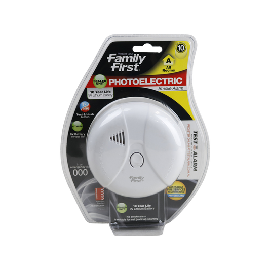 Family First Photoelectric Smoke Alarm 10-Year Lithium Plastic Safety - Auzzistore
