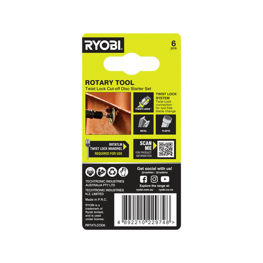 Ryobi Rotary Twist Lock Cutting Disc Starter Set - 6 Piece - 38mm - High Speed – view 2 - Auzzistore