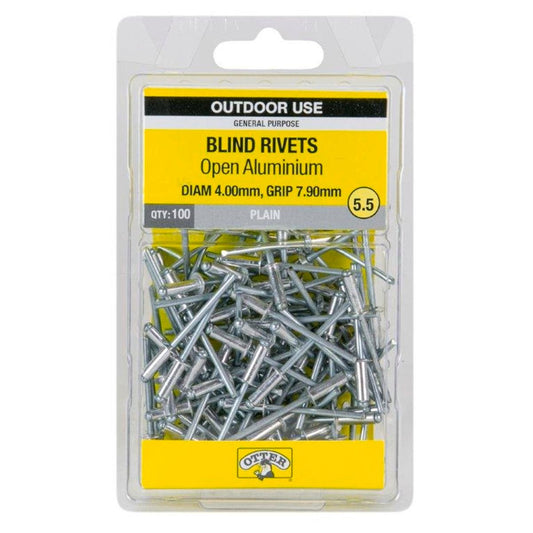 Otter Open Aluminium Blind Rivets - 4.0 x 7.9mm - 100 Pack - Vibration Resistant - Auzzistore