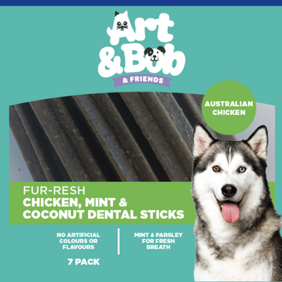 Art Bob Chicken Mint Coconut Dental Sticks - 7 Pack - Fresh Breath Support