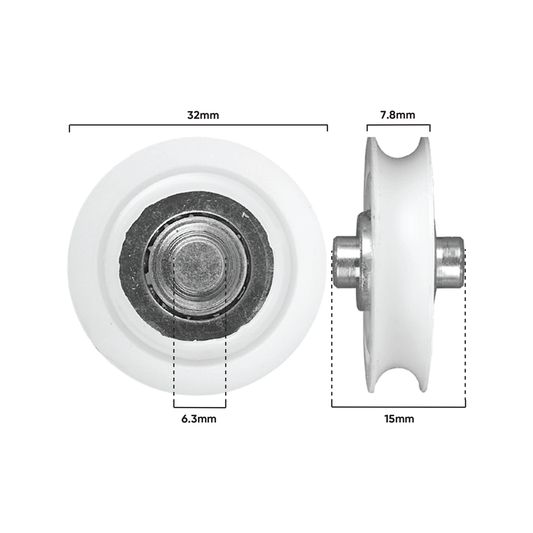 Rolltrak 32mm Acetal Concave Roller - 6.4mm Axle - 25kg Load Rate – view 2 - Auzzistore