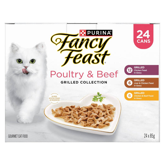 Fancy Feast Grilled Poultry and Beef Wet Cat Food 85g - 24 Pack - Balanced Nutrition