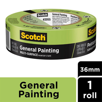 Scotch General Painting 36mm x 55m Painter's Masking Tape - Paper - Medium Adhesive - 8-Day Clean Removal