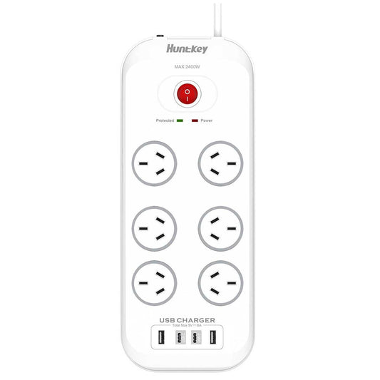 Huntkey 6 Outlets Surge Protector Powerboard 2 Pack with USB Ports, 2400W
