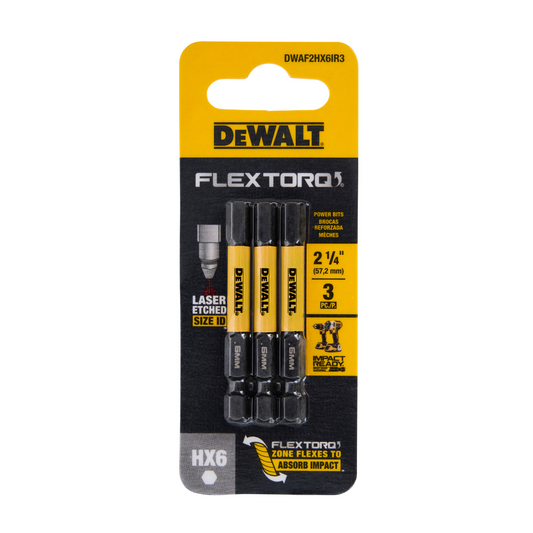 Dewalt Flextorq Screwdriver Bit - 57mm Hex6 - 3 Pack - Durable & Impact-Ready – view 2 - Auzzistore