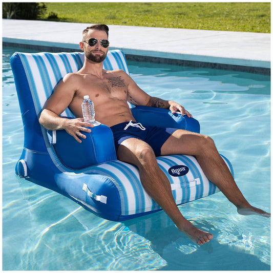 Aqua Pool And Patio Lounge - Oversized In-Pool & Poolside Chair, Aqua Lux Fabric, Drink Holders, Self-Draining Base