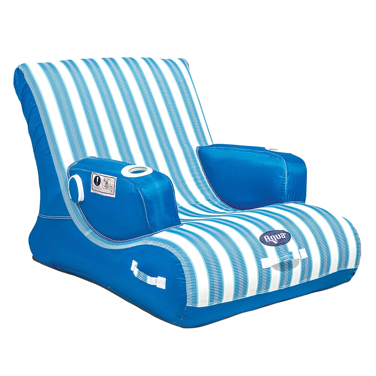 Aqua Pool And Patio Lounge - Oversized In-Pool & Poolside Chair, Aqua Lux Fabric, Drink Holders, Self-Draining Base