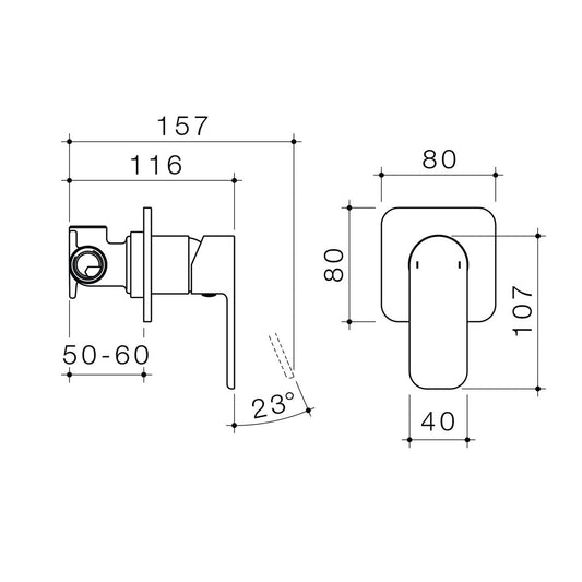 Caroma Luna Bath Shower Mixer - 40mm x 107mm x 80mm - Polished Chrome – view 2