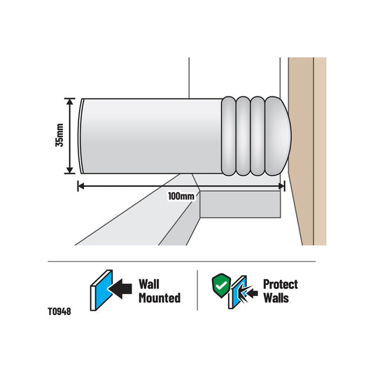 Adoored Cushion Door Stop - 100mm - Plastic - Wall Mounted – view 2 - Auzzistore