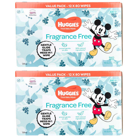 Huggies Fragrance Free Baby Wipes 24 x 80 Wipes - Auzzistore